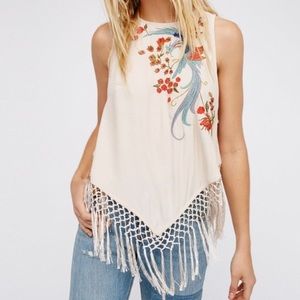 Rare Free People Love Birds Fringe Tank XS NWT